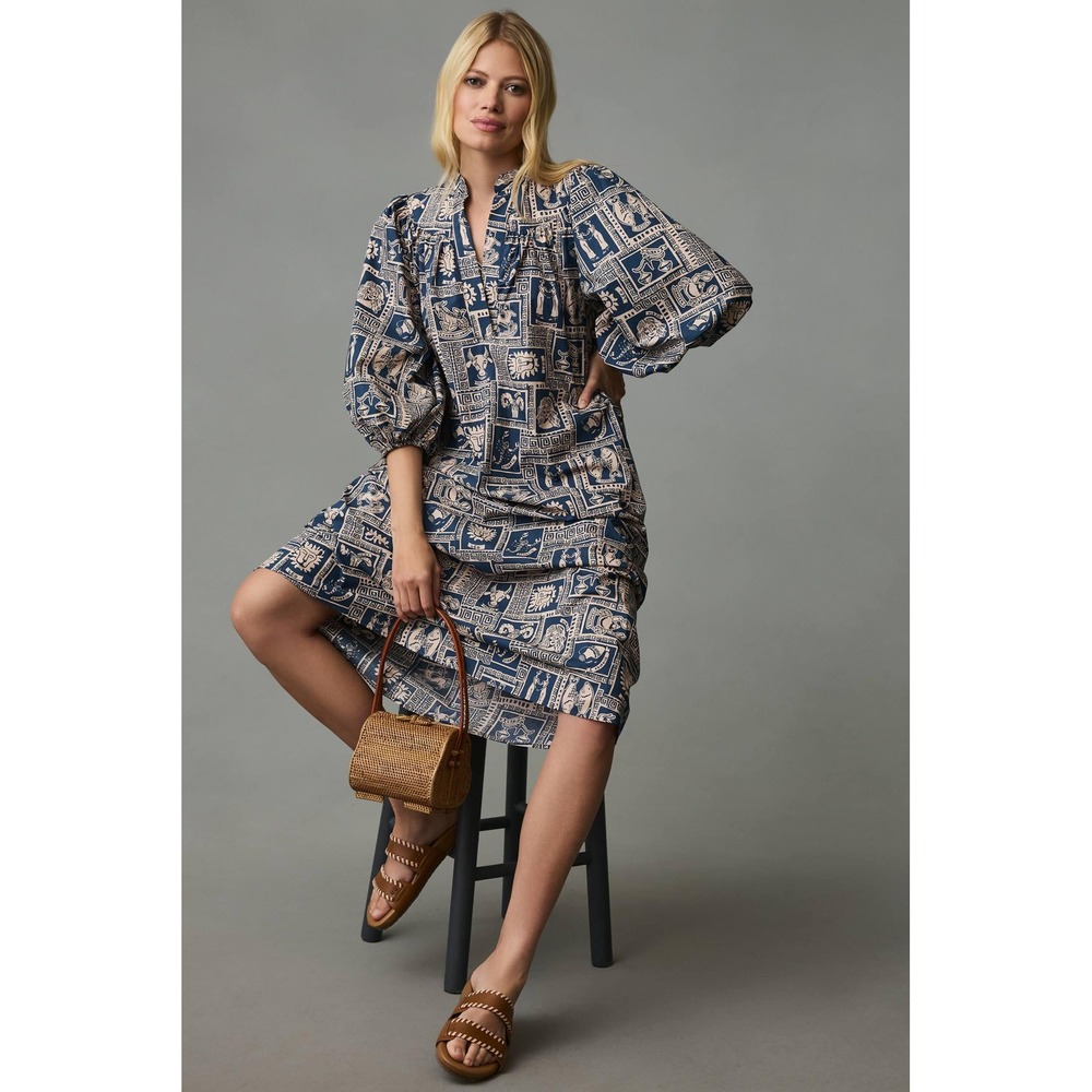 Corey Lynn Calter Zodiac Astrology Cotton Midi Dress Blue Large Boho The Sign - Picture 5 of 8